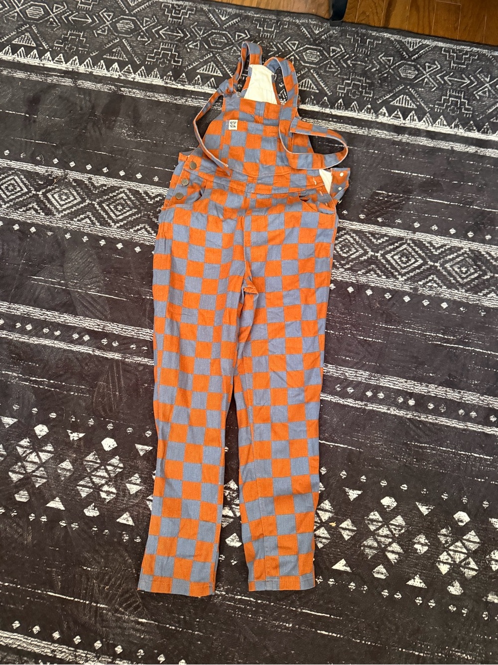Lucy & Yak Orange and Gray Checkerboard Overalls